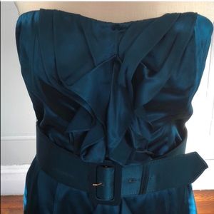 Express teal sweetheart ruffle belted silk dress 4